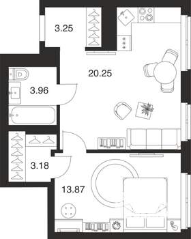 1-к квартира, вторичка, 45м2, 13/25 этаж
