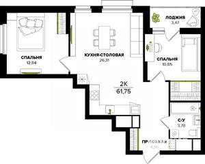 2-к квартира, вторичка, 62м2, 18/25 этаж