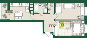 2-к квартира, строящийся дом, 57м2, 5/9 этаж