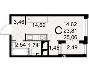 1-к квартира, вторичка, 25м2, 20/25 этаж