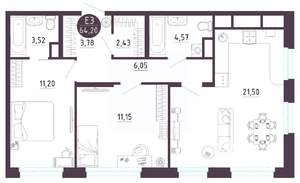 2-к квартира, вторичка, 64м2, 9/10 этаж