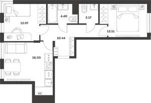 2-к квартира, вторичка, 60м2, 3/4 этаж