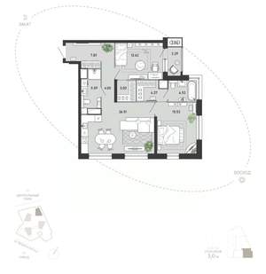 2-к квартира, вторичка, 89м2, 10/21 этаж