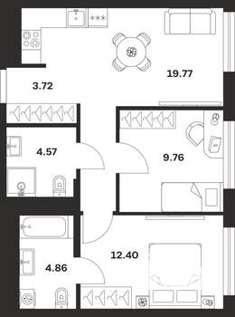 2-к квартира, вторичка, 55м2, 3/25 этаж