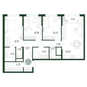 3-к квартира, строящийся дом, 86м2, 5/25 этаж