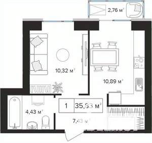 1-к квартира, вторичка, 36м2, 9/10 этаж