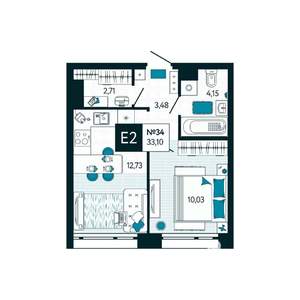 1-к квартира, вторичка, 33м2, 4/15 этаж