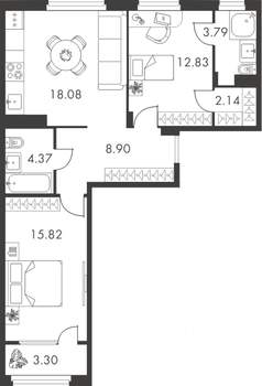 2-к квартира, вторичка, 69м2, 6/9 этаж
