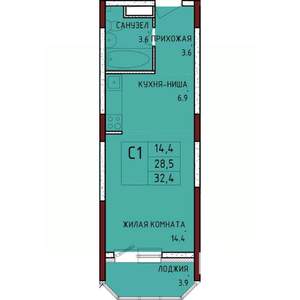 Студия квартира, строящийся дом, 32м2, 17/17 этаж