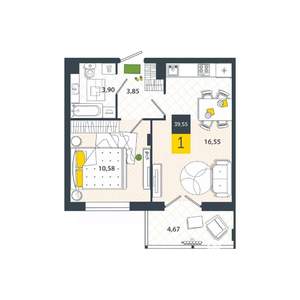 1-к квартира, вторичка, 40м2, 3/8 этаж