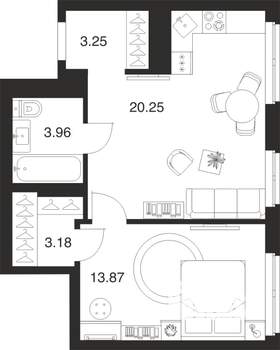 1-к квартира, вторичка, 45м2, 12/25 этаж