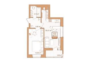 1-к квартира, строящийся дом, 42м2, 1/9 этаж