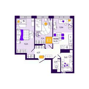 2-к квартира, вторичка, 54м2, 9/12 этаж