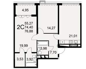 2-к квартира, строящийся дом, 77м2, 15/16 этаж