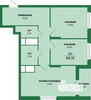 2-к квартира, вторичка, 66м2, 17/25 этаж
