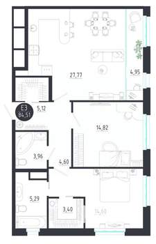 2-к квартира, строящийся дом, 85м2, 8/8 этаж