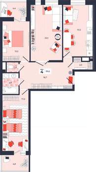 4-к квартира, строящийся дом, 100м2, 14/14 этаж