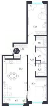 2-к квартира, строящийся дом, 85м2, 4/8 этаж