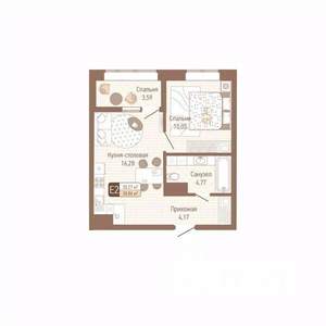 1-к квартира, строящийся дом, 37м2, 9/14 этаж