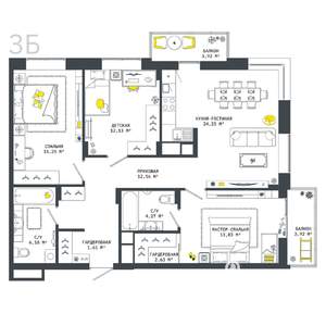 3-к квартира, вторичка, 101м2, 24/25 этаж