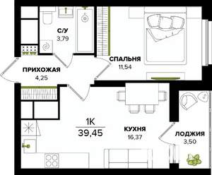 1-к квартира, строящийся дом, 39м2, 2/25 этаж