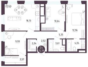 3-к квартира, вторичка, 73м2, 2/10 этаж