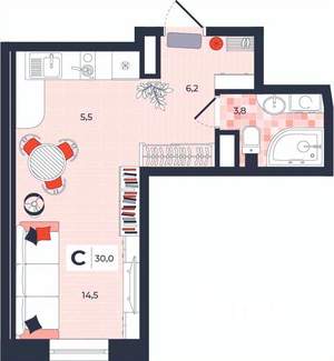 Студия квартира, вторичка, 30м2, 14/14 этаж