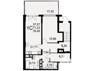 1-к квартира, вторичка, 76м2, 1/16 этаж