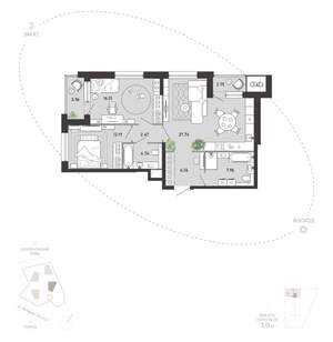 2-к квартира, вторичка, 86м2, 2/21 этаж