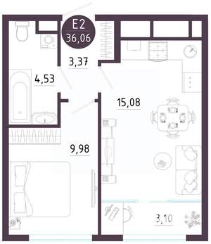 1-к квартира, вторичка, 36м2, 4/10 этаж