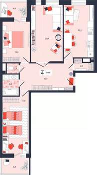 4-к квартира, строящийся дом, 100м2, 8/14 этаж