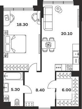 1-к квартира, вторичка, 58м2, 1/9 этаж