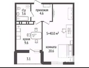 1-к квартира, сданный дом, 40м2, 3/10 этаж
