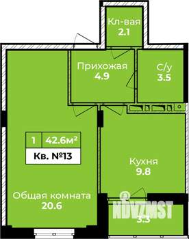 1-к квартира, строящийся дом, 43м2, 3/10 этаж