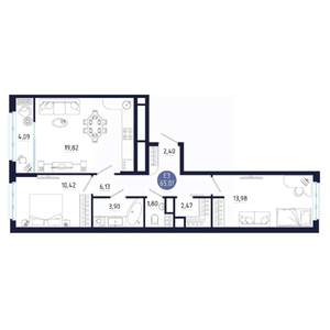 2-к квартира, строящийся дом, 65м2, 3/25 этаж