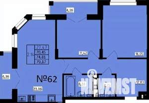 2-к квартира, строящийся дом, 75м2, 4/9 этаж