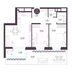 2-к квартира, вторичка, 88м2, 1/10 этаж