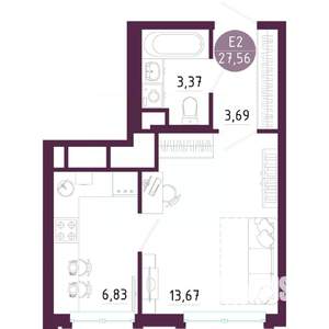 1-к квартира, вторичка, 28м2, 9/10 этаж