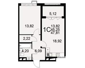 1-к квартира, строящийся дом, 45м2, 15/16 этаж