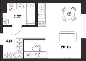 Студия квартира, строящийся дом, 30м2, 1/25 этаж