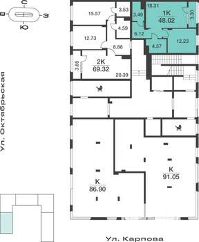 1-к квартира, вторичка, 48м2, 1/9 этаж