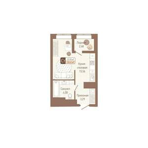 1-к квартира, строящийся дом, 24м2, 13/14 этаж