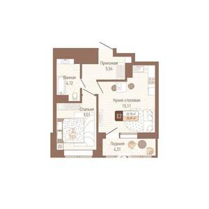 1-к квартира, строящийся дом, 36м2, 12/14 этаж