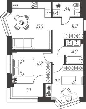 2-к квартира, строящийся дом, 63м2, 11/24 этаж