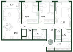 3-к квартира, строящийся дом, 86м2, 20/25 этаж