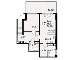 1-к квартира, строящийся дом, 74м2, 1/16 этаж