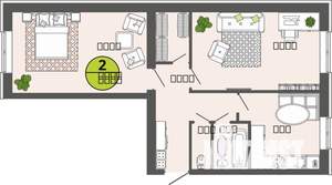 2-к квартира, строящийся дом, 64м2, 2/3 этаж