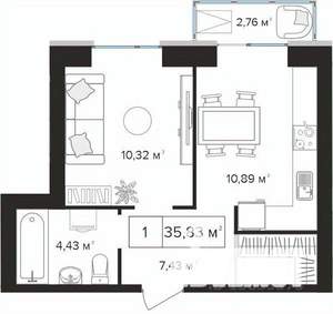 1-к квартира, вторичка, 36м2, 10/10 этаж