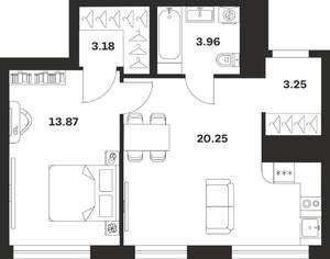 1-к квартира, строящийся дом, 45м2, 16/25 этаж