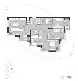 3-к квартира, вторичка, 118м2, 19/21 этаж